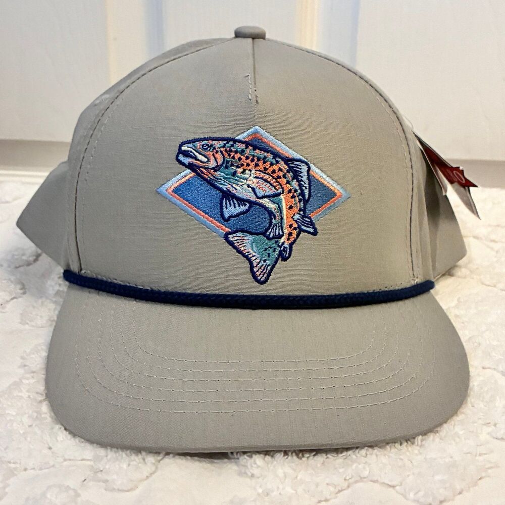 NWT Burlebo Outdoor Diamond Trout Fishing Rope Hat Snapback Gray